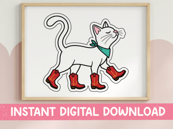Cat in Cowboy Boots Sticker Design: A Playful Graphic for T-Shirt and Blog Visuals
